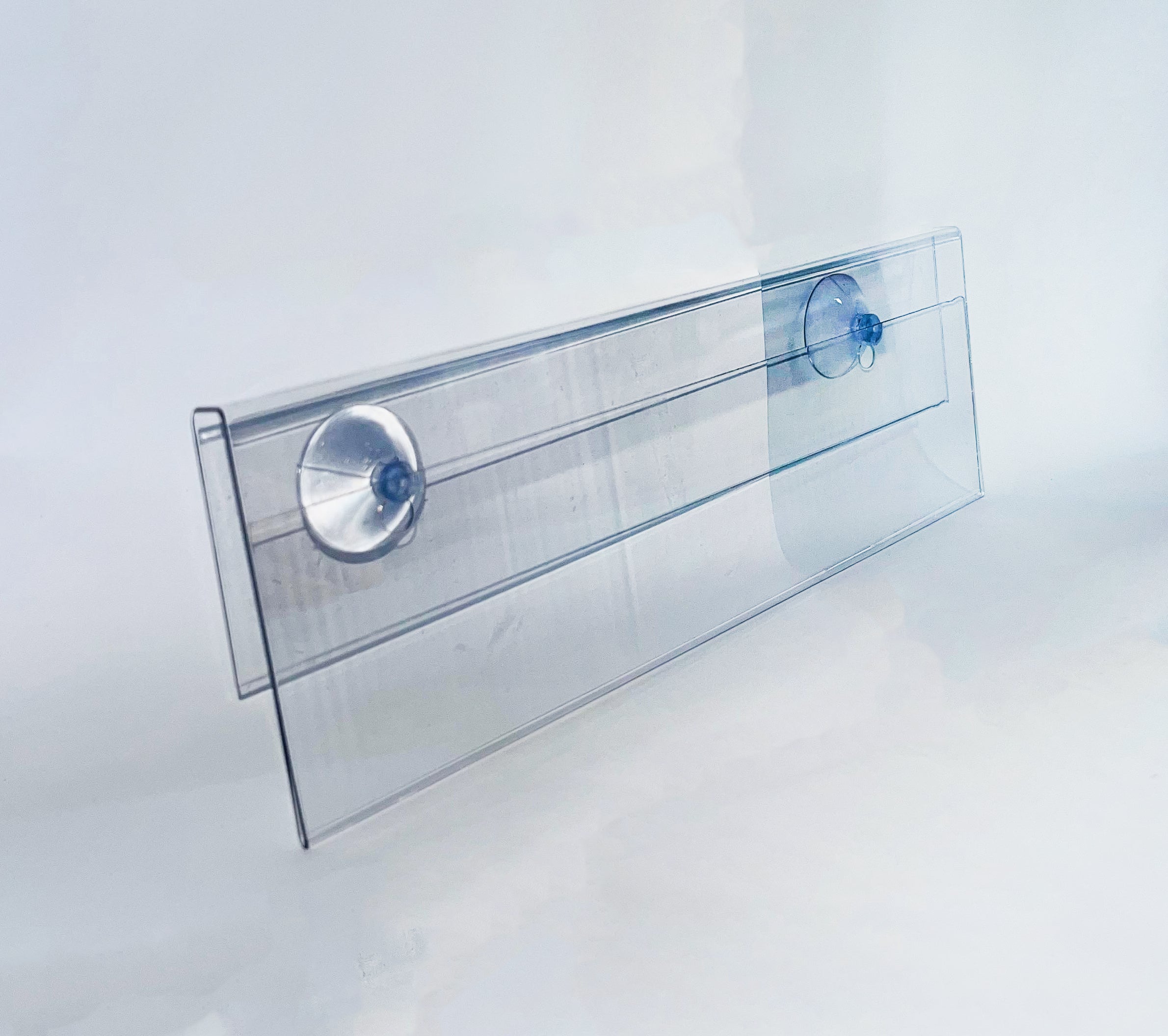 Shelf Talker Holder 87 x 242 with suction cups.